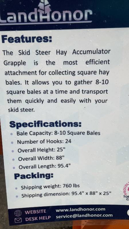LandHonor - Skid Steer Hay Accumulator Grapple